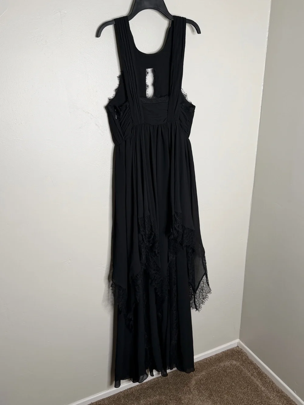 Free People Black Ivory Tower Lace-Trim Maxi Dress